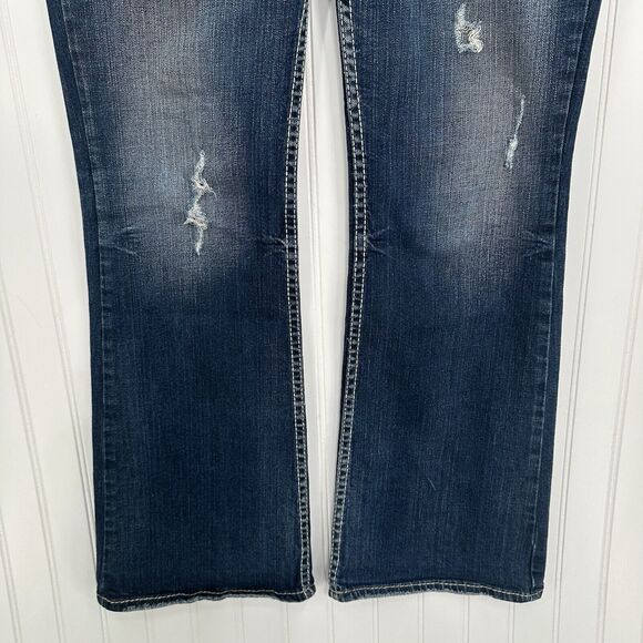 Silver Jeans Womens 30 Suki Boot Surplus Blue Bootcut Denim Western Gold Sequins - Picture 4 of 15